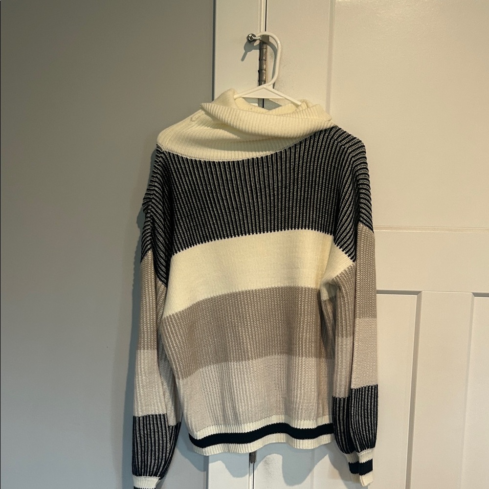 Striped Women's Sweater - Black, White, Tan